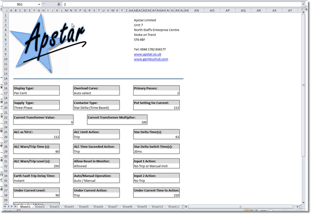 Excel display for single Gemstart